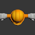 Cartoon Character as Construction Worker with Yellow Hard Hat Red Overalls Open Arms Pose