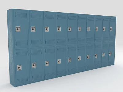 Blue Metal Lockers Row With Multiple Storage Units And Lockable Doors 3d model