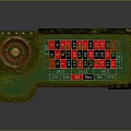 Elegant Roulette Table With Green Tabletop Red And Black Number Sections And Wooden Legs