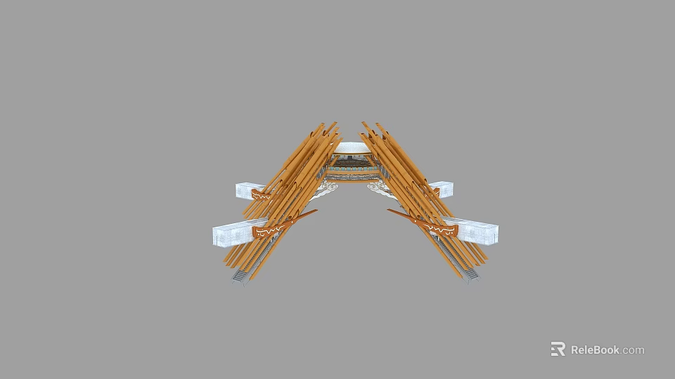 Modern Tower Architectural Design Featuring Symmetric Wooden Frames And White Components 3d model 