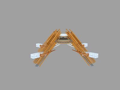Modern Tower Architectural Design Featuring Symmetric Wooden Frames And White Components 3d model