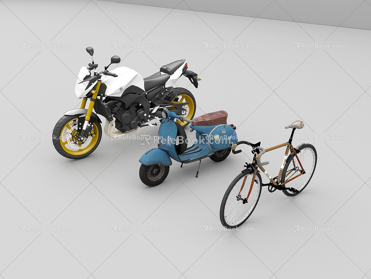 Motorcycle Retro Battery Car Bicycle Battery Car 3d model