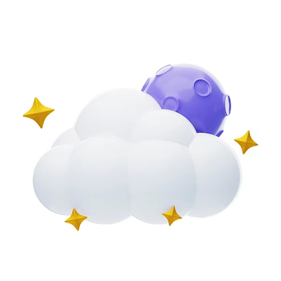 Stylish Decorative Ornament Set with White Cloud Purple Moon and Yellow Stars Design 3d model