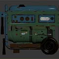 Blue And Green Portable Generator With Metal Frame Wheels And Control Panel