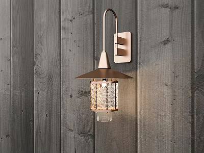 Modern Wall Sconce with Metallic Body and Textured Glass Shade on Dark Wooden Wall 3d model