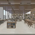 Spacious Reading Room With Wooden Bookshelves Tables And Natural Light