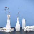Decorative Ornament Set With White Vases Dried Flowers Books And Rope Wrapped Decor
