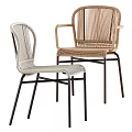 Two Modern Rattan Leisure Chairs With Metal Frame And Armrests Design