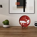 Modern Wooden Desk With Table Lamp Books Potted Plant Red Plate And Alarm Clock