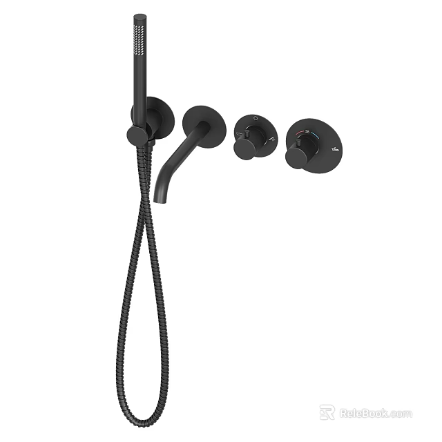 Black Shower Faucet Set With Modern Design Handheld Sprayer And Control Knobs 3d model 