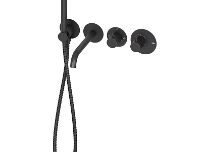 Black Shower Faucet Set With Modern Design Handheld Sprayer And Control Knobs 3d model