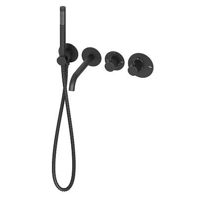 Black Shower Faucet Set With Modern Design Handheld Sprayer And Control Knobs 3d model