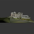 Cartoon Castle Scene Model With Towers Walls Grassland Path And Trees