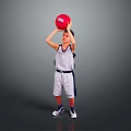 Dynamic Game Anime Basketball Character in White Jersey Holding Red Ball Above Head
