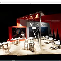 Y Design Exhibition Hall Interior With Red Walls Tables And White Chairs Layout