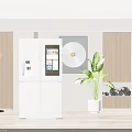 Modern White French Door Refrigerator With Smart Digital Screen And Water Dispenser In Modern Interior