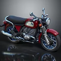 Vintage Style Red And Silver Motorcycle With Black Seat Round Headlight And Spoked Wheels