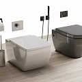 Modern Toilets With Paper Holder Brush Bidet Spray On Wooden Floor And Wall Fixtures