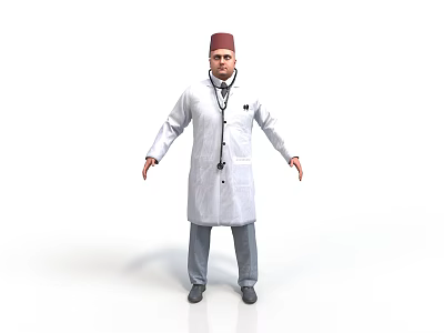 White Doctor Coat With Red Cap And Stethoscope Daily Life Essentials 3d model