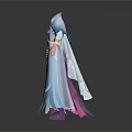Woman In Elegant Traditional Purple And Blue Flowing Robes With Ornaments