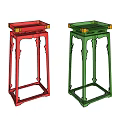Red And Green Transparent Plant Stand With Gold Accents Square Top And Carved Legs Design