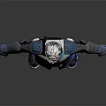 Futuristic Sci Fi Game Character With Silver White Hair Mask And Black Blue Armor Outfit