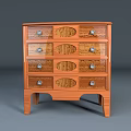 Wooden Drawer Cabinet With Multiple Storage Drawers And Decorative Carved Patterns