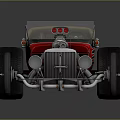 Vintage Hot Rod Car Featuring Exposed Engine Red Black Body And Brown Seat