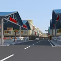 Vibrant Retail Market With Blue Roofed Stalls Chinese Signs Fresh Produce Pedestrians And Vehicles