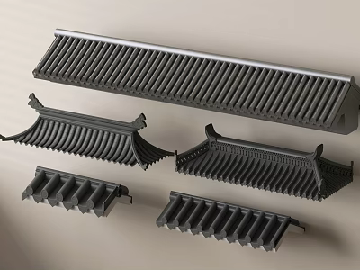 Traditional Chinese Roof Tile Components in Black with Various Shapes for Architectural Decoration 3d model