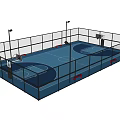 Basketball Court With Blue Flooring Fencing Basketball Hoops Court Markings And Lighting