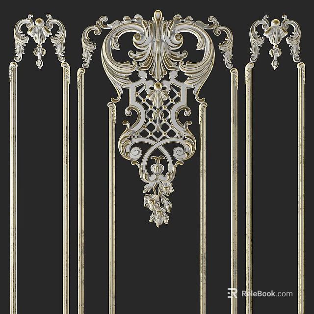 Elegant Decorative Components With Intricate Carvings And Floral Scrollwork Details 3d model 