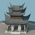 Chinese Traditional Pavilion With Multi Tiered Roof And Wooden Railings On Platform