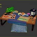 Traditional Japanese Sushi Table Setting with Fresh Ingredients Chopsticks and Lantern