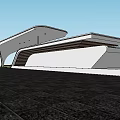 Modern Building Exterior Wall With Sleek White Surface And Wooden Accents Against Mountain View