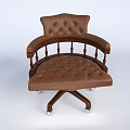 Brown Leather Office Chair With Tufted Backrest Armrests And Swivel Wheels