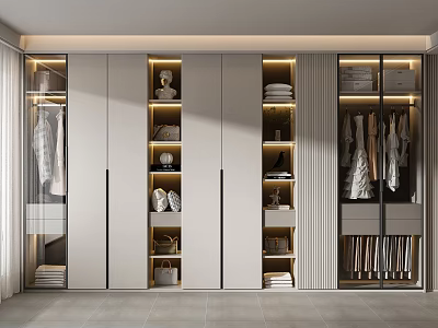 Modern Wardrobe With Glass And Panel Doors Clothing Shoe Storage Open Shelves Accessories 3d model