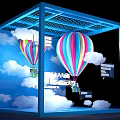 Colorful Striped Hot Air Balloons Flying With Clouds In Blue Sky Over City