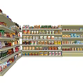 Well Organized Retail Display Shelves Stocked With Food Drinks And Canned Goods