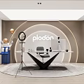 Public Office Space Interior With Plodön Circular Design White Table Black Chair Blue Cabinet Shelves