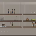 Wall Mounted Wooden Wine Rack With Wine Bottles Glasses And Decorative Items