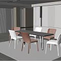 Modern Dining Table Set with Rectangular Glass Top and Multi Colored Upholstered Chairs 3d model