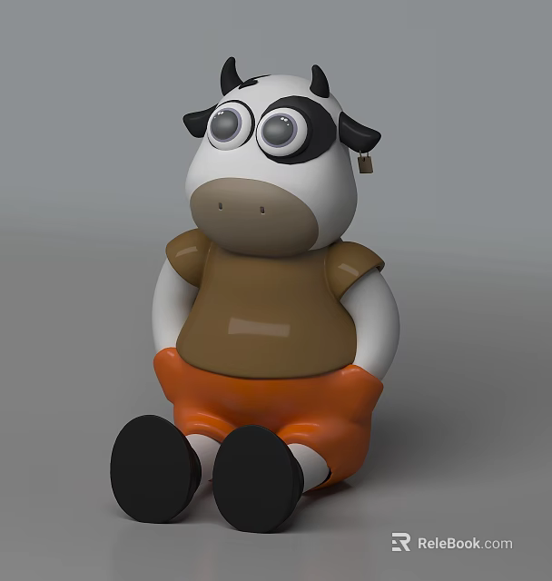 Cute Cartoon Cow Ornament Decoration Set With White Black Brown Orange Colors For Home Decor 3d model 