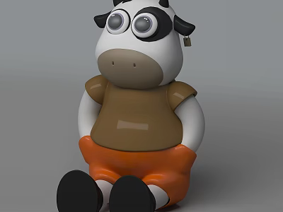 Cute Cartoon Cow Ornament Decoration Set With White Black Brown Orange Colors For Home Decor 3d model