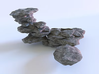 Natural Stacked Stones With Single Rock Decoration On White Background 3d model