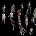 Diverse Group of People in Various Ages and Clothing Standing on Black Background