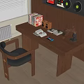 Modern Wooden Desk With Books Speakers Documents Smartphone And Vase Decor