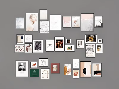Photo Wall With Different Sized Frames Art Prints Portraits Abstract Designs Decorative Gallery Arrangement 3d model