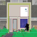 Chinese Style Storefront With White Wall Grid Design And Outdoor Green Plants