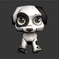 Cartoon Dog 3D Model With Black And White Spots Large Eyes On Reflective Dark Background